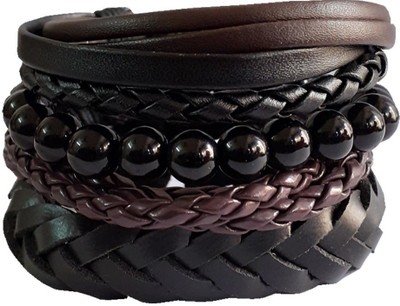 rich & famous Leather Bracelet Set(Pack of 4)