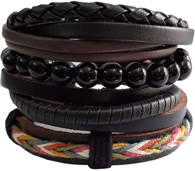 rich & famous Leather Bracelet Set(Pack of 4)
