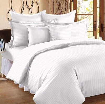 VORDVIGO 300 TC Cotton Double Striped Flat Bedsheet(Pack of 1, White)