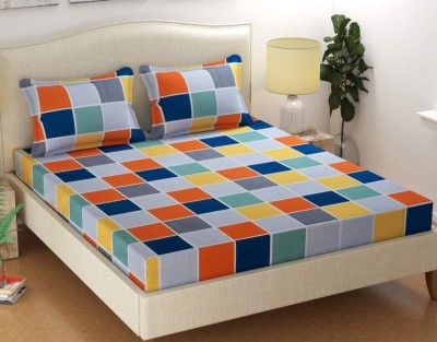 VORDVIGO 220 TC Cotton Queen Checkered Flat Bedsheet(Pack of 1, Multicolor)