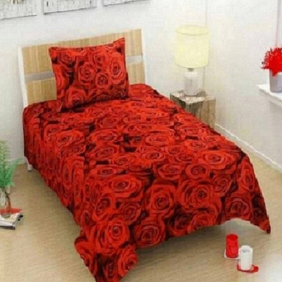 CECARO 159 TC Microfiber Single Printed Flat Bedsheet(Pack of 1, Red)