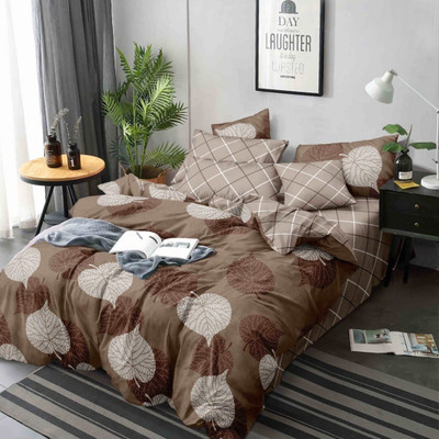 VORDVIGO 220 TC Cotton Queen Abstract Flat Bedsheet(Pack of 1, Brown)