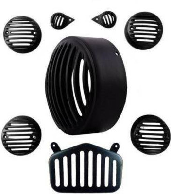 vendor Heavy Duty Alloy Metal Headlight Grill Set of 8pcs for Bullet Standard 350 & 500 Bike Headlight Grill(Black)