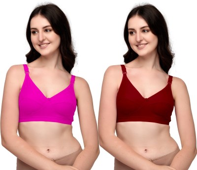 shgloble Women T-Shirt Non Padded Bra(Pink, Maroon)