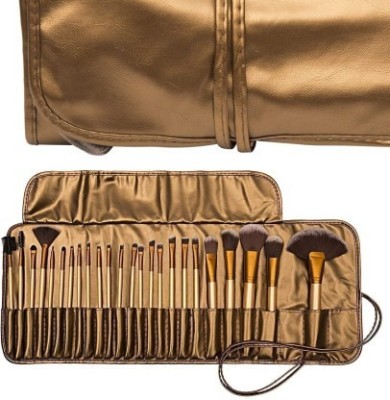 amantraders Natural Cosmetic Brush set with Pouch Case (Pack of 24) golden(Pack of 24)