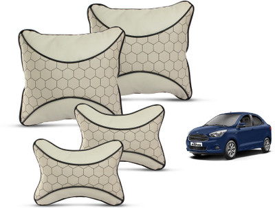 MOCKHE Beige Leatherite Car Pillow Cushion for Ford(Square, Pack of 4)
