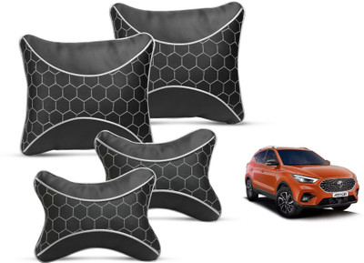 MOCKHE Black Leatherite Car Pillow Cushion for MG(Square, Pack of 4)