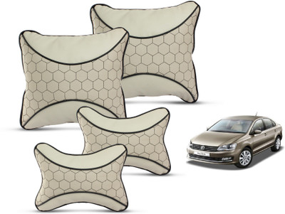 MOCKHE Beige Leatherite Car Pillow Cushion for Volkswagen(Square, Pack of 4)