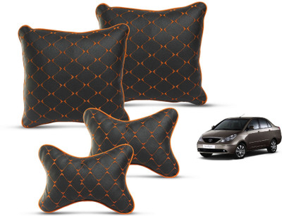 MOCKHE Red Leatherite Car Pillow Cushion for Tata(Square, Pack of 4)