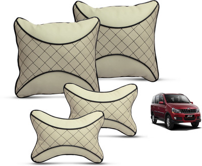 MOCKHE Beige Leatherite Car Pillow Cushion for Mahindra(Square, Pack of 4)