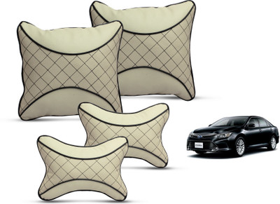 MOCKHE Beige Leatherite Car Pillow Cushion for Toyota(Square, Pack of 4)