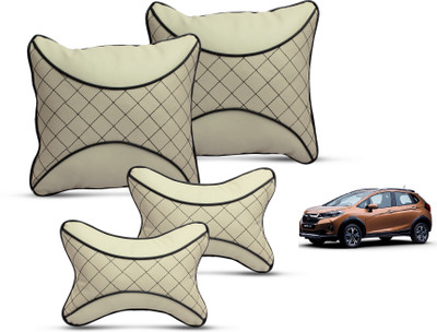 MOCKHE Beige Leatherite Car Pillow Cushion for Honda(Square, Pack of 4)