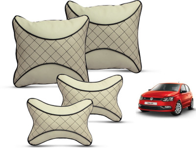 MOCKHE Beige Leatherite Car Pillow Cushion for Volkswagen(Square, Pack of 4)
