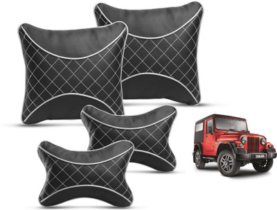 MOCKHE Black Leatherite Car Pillow Cushion for Mahindra(Square, Pack of 4)