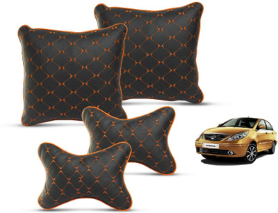 MOCKHE Red Leatherite Car Pillow Cushion for Tata(Square, Pack of 4)