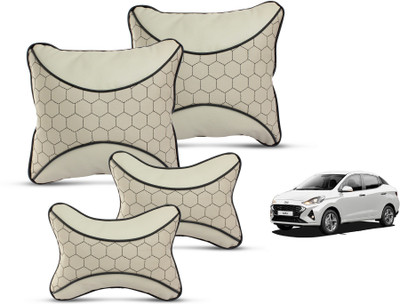 MOCKHE Beige Leatherite Car Pillow Cushion for Hyundai(Square, Pack of 4)
