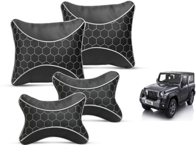 MOCKHE Black Leatherite Car Pillow Cushion for Mahindra(Square, Pack of 4)