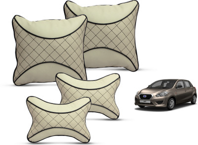 MOCKHE Beige Leatherite Car Pillow Cushion for Datsun(Square, Pack of 4)