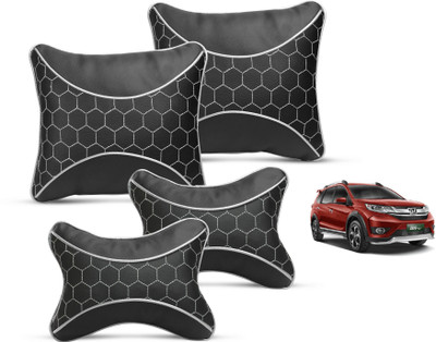 MOCKHE Black Leatherite Car Pillow Cushion for Honda(Square, Pack of 4)