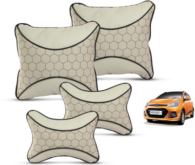 MOCKHE Beige Leatherite Car Pillow Cushion for Hyundai(Square, Pack of 4)