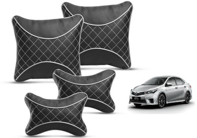 MOCKHE Black Leatherite Car Pillow Cushion for Toyota(Square, Pack of 4)