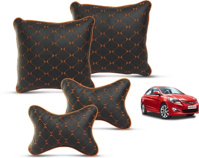 MOCKHE Red Leatherite Car Pillow Cushion for Hyundai(Square, Pack of 4)