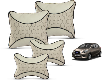 MOCKHE Beige Leatherite Car Pillow Cushion for Datsun(Square, Pack of 4)