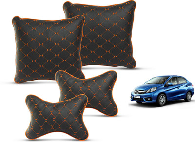 MOCKHE Red Leatherite Car Pillow Cushion for Honda(Square, Pack of 4)