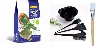 Lele Diamond Indigo Leaf Powder (150 gm )With Hair dye bowl set of 4pcs. and 1 Facial Brush (Pack of 6 Items )(6 Items in the set)