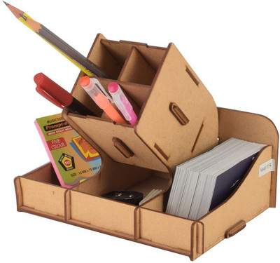 YIXT 7 Compartments wooden desk organizer(Brown)