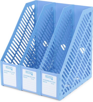 CHROME 3 Compartments Plastic Assembled File Rack For Paper Holder Desktop, File Holders Organizer Box(Blue)