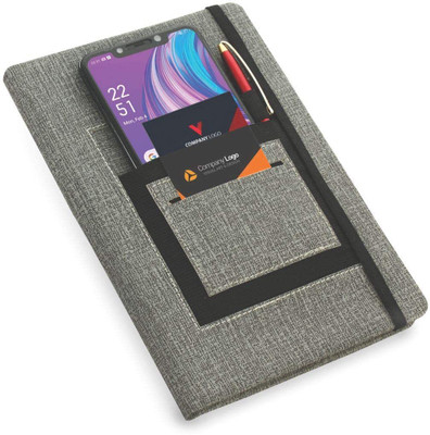 Bodhee Tree A5 Notebook with Mobile Pocket, Card Holder Pocket & Pen Loop A5 Note Book Ruled 200 Pages(Grey)