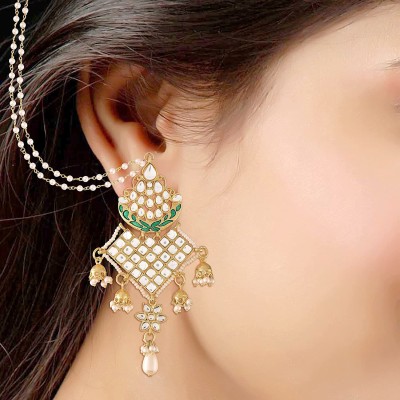 I Jewels 18K Gold Plated Traditional Meena Work Kundans & Pearls Chandbali Earrings Alloy Earring Set