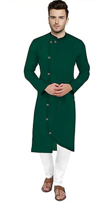 varni ent Men Solid Straight Kurta(Dark Green)