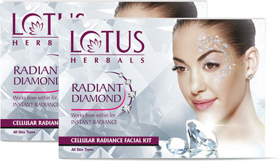LOTUS HERBALS Radiant Diamond Cellular Radiance Single Facial Kit | 37g Pack of 2(2 x 37 g)