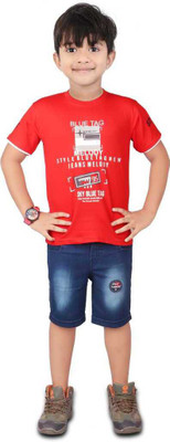 Vanraj Boys Party(Festive) T-shirt Pant(Red)