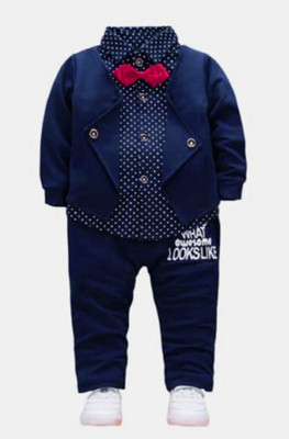 G V ENTERPRISE Boys Party(Festive) Shirt Pant, Jacket, Bow Tie(DARK BLUE)