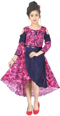 DEBDESHIK Girls Calf Length Party Dress(Pink, 3/4 Sleeve)