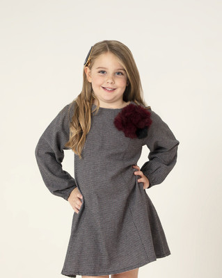 Nitt Hyman  - Cherry Crumble Indi Girls Above Knee Casual Dress(Grey, Full Sleeve)