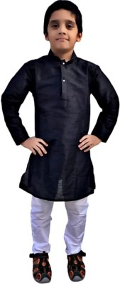 Rania Dresses Boys Casual Kurta and Pyjama Set(Black Pack of 1)