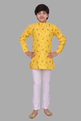 SEMINO Boys Festive & Party Kurta and Pyjama Set(Yellow Pack of 1)