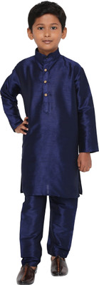MAHARAJA Boys Festive & Party Kurta and Pyjama Set(Dark Blue Pack of 1)