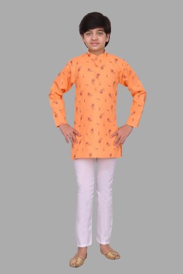 Feellasto Boys Festive & Party Kurta and Pyjama Set(Orange Pack of 1)