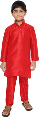 MAHARAJA Boys Festive & Party Kurta and Pyjama Set(Red Pack of 1)