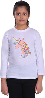 Vanyas Boys & Girls Printed Polyester Regular T Shirt(White, Pack of 1)