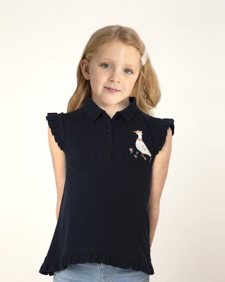 Cherry Crumble by Nitt Hyman Baby Girls Casual Cotton Blend Ruffeld Top(Dark Blue, Pack of 1)