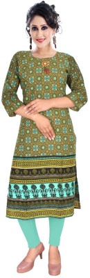 AN ANJALI FASHION Women Printed Straight Kurta(Light Blue, Green, Black)