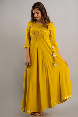 Nishabd Women Embroidered Anarkali Kurta(Yellow)