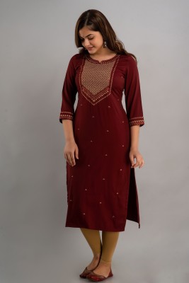 Nishabd Women Embroidered Straight Kurta(Maroon)