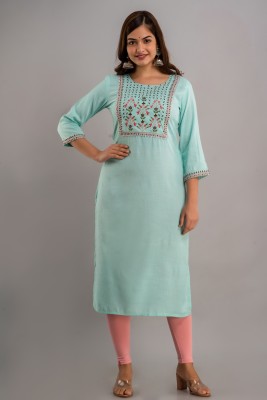 Nishabd Women Embroidered Straight Kurta(Light Blue)